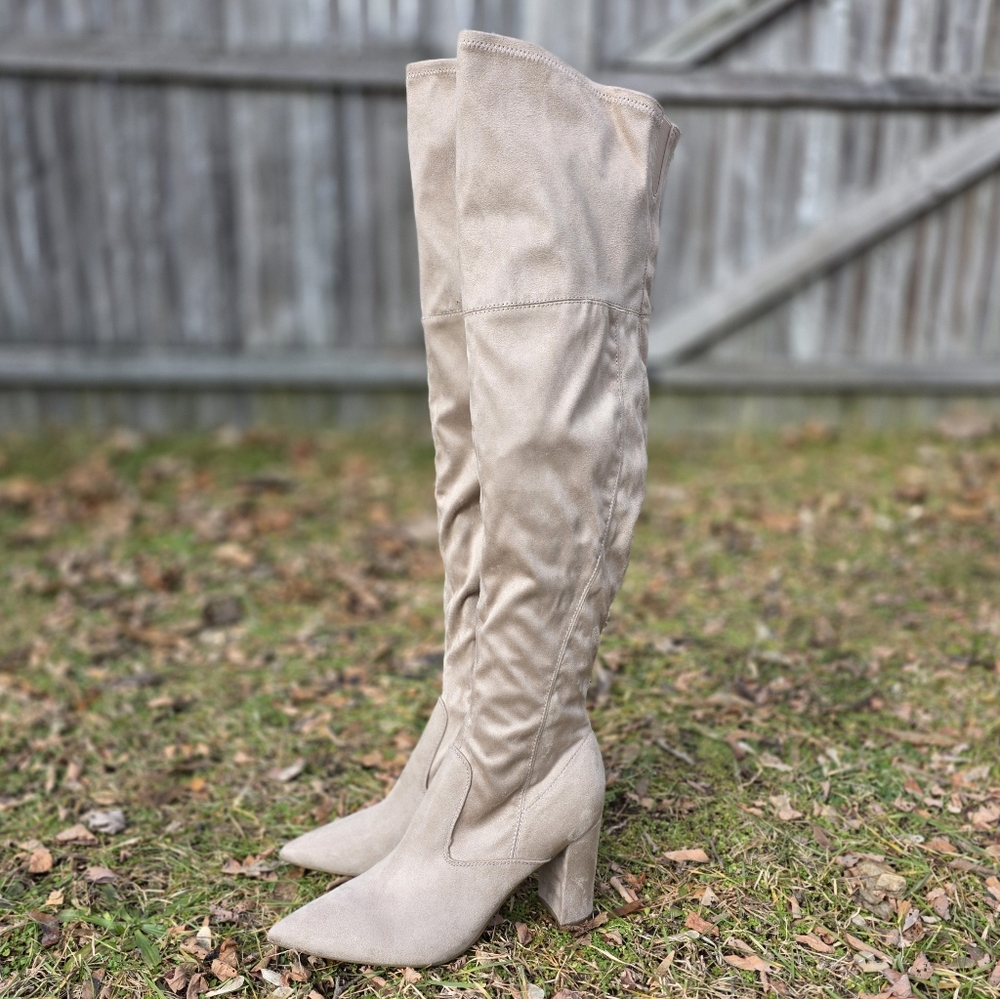 Marc Fisher Over the Knee Boots High Heel Size 9.5 Dark Natural Faux Suede